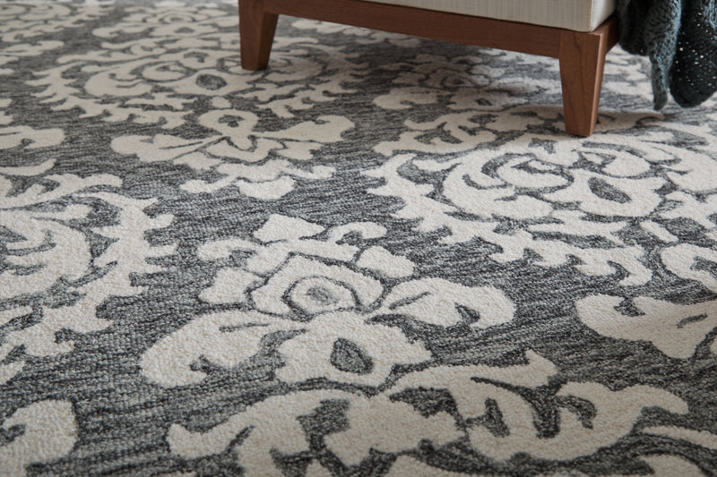 Belfort Traditional Floral & Botanical, Gray/Ivory/Black