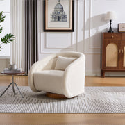 Swivel Accent Chair with Teddy Upholstery in White, 360-Degree Rotating Barrel Chair for Living Room, Bedroom, or Office, Made of Fabric and Solid Rubber Wood