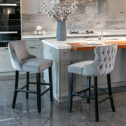 Contemporary Upholstered Wing-Back Barstools With Button Tufted Decoration And Wooden Legs, And Nailhead Trim, Leisure Style Bar Chairs, Bar Stools (Set of 2)