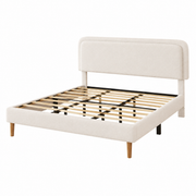 Queen Bed frame, Plush Upholstered Platform Bed with Height-Adjustable Headboard, Sturdy Frame and Alats, Quiet Design, No-Spring Mattress Compatible, Easy to Assemble, Beige