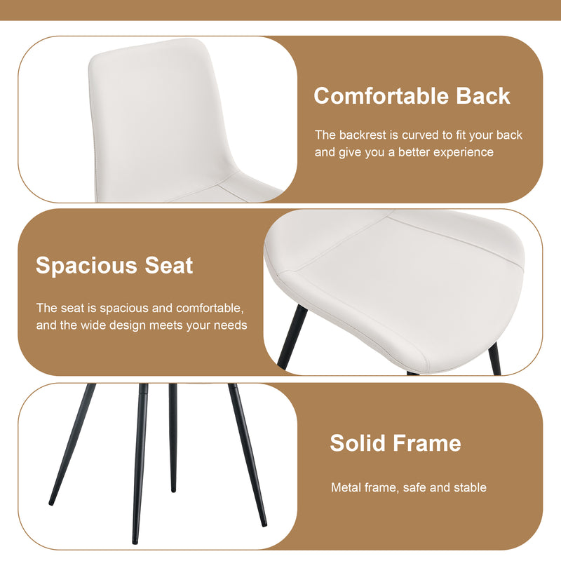 Table and chair set.42 inch modern minimalist brown wood grain round dining table set.Paired with 6 White Artificial PU Chairs With Curved Widened Cushion Design.Suitable for dining rooms,office,etc.