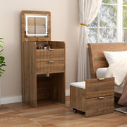 3 in 1 Vanity Desk with 3 Drawers and Rolling Stool, Compact Vanity with Flip Top Mirror and Lights, Modern Small Makeup Vanity Table (Walnut Color)