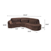 Modern Curved Sectional Sofa with High-Density Fully Compressed Sponge and Chaise Lounge, 3-Piece Set, Fully Assembled Right Hand Facing, Perfect for Living Room, Lounge
