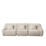 Modern Luxury Curved Corner Sectional Sofa, Chenille Modular Cloud Sofa, Beige, High-Back Oversized Four-Seater, No Assembly Required
