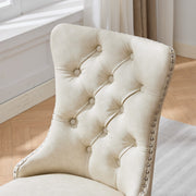Dining Room Chairs Set of 2,Vintage Sheepskin Texture PU Leather,High Back with Button Tufted & Nailhead Trim,Wood Frame,S-Spring & Resilient Sponge Cushion,Ideal for Kitchen,Beige,SW1101BG