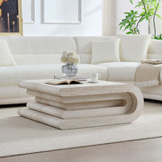 33.86 Inch Square Faux Travertine Pattern Coffee Table for Living Room,MDF Table,Modern Design Irregular Coffee Table with Layered Base for Office,Apartment,No need Assembly