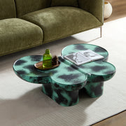 Modern Coffee Table Faux Travertine Textured for Livingroom/Office,Green + Black