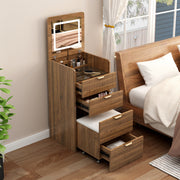 3 in 1 Vanity Desk with 3 Drawers and Rolling Stool, Compact Vanity with Flip Top Mirror and Lights, Modern Small Makeup Vanity Table (Walnut Color)