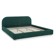 King Size Upholstered Bed Frame, Modern Minimalist Style with Tall Curved Headboard, Premium Circle Yarn Fabric & Sturdy Leg Support, Mattress Not Included-Green