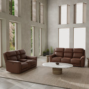 Oslo Dual Power Reclining Sofa and Love Seat with a Manual Swivel Glider Recliner in Pecan