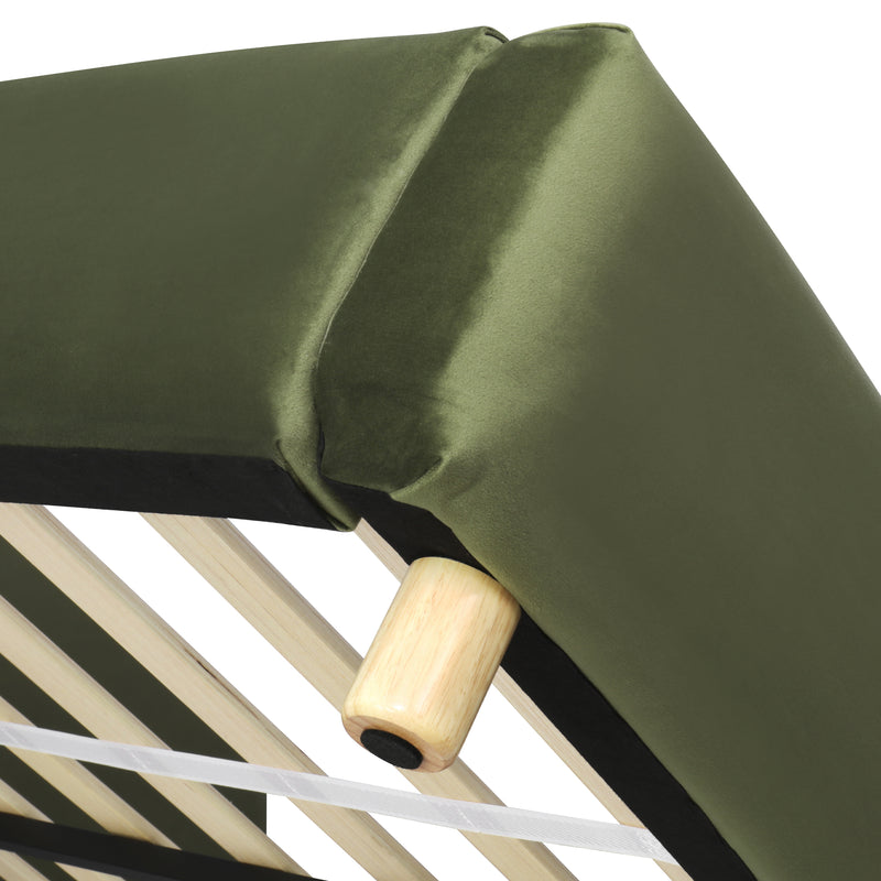 California King Size Upholstered Bed Frame With Velvet Fabric And Curve Design Thick Headboard, Solid Wood Legs, Olive Green (old sku N757P411871V)
