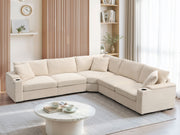 Convertible L Shaped Sectional Corner Couch With Armrest Storage Cup Holders USB Charger, Irregular Corner Oversized Comfy Modular Sofa