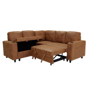 Foil Fabric upholstered L-Shape Sectional Sofa Bed with Pull Out Sleeper and Storage, Convertible Corner Couch with Cup Holders & Side Pockets for Living Room