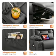 Recliner Loveseat with Massage and Heating for Living Room,Love Seat Manual Oversized Recliner with Cup Holders,Side Pocket for Adult,GREY