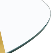 Table and chair set.A Modern Minimalist Style Round Clear Tempered Glass Table with Metal Legs.Paried with white chairs with Modern PU Leather High Back Upholstered and C-Tube Golden Legs.
