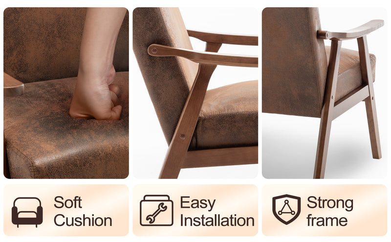 Mid-Century Modern Wingback Accent Chair with Solid Wood Frame and Extra-Thick Backrest – Lounge Chair for Living Room, Bedroom, or Reading Room