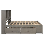 King Size Platform Bed with Storage Headboard and 8 Drawers, Gray