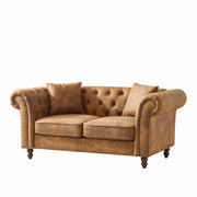 Chesterfield tech Fabric Sofa,High-tech Fabric Roll Armrest Sofa,Upholstered Mid Century Modern Couch,2 Seater Couch for Living Room, Office, Apartment, Brown