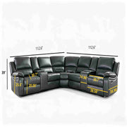 Modern 7-Piece Power Reclining Sectional Sofa in Black with Premium Faux Leather, 3 Adjustable Recliners, USB Ports & Cup Holders, Oversized Seating for Living Room