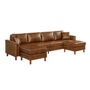 120' Sectional Sofa with Two Removable Storage Ottomans,Upholstered Breathable PU Leather Sectional Couch,Faux Leather Sofa,Vintage Brown