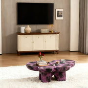 Modern Coffee Table Faux Travertine Textured for Livingroom/Office,Purple + Black