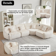 Modern Luxury Curved Corner Sectional Sofa, Chenille Modular Cloud Sofa, Beige, High-Back Oversized Four-Seater, No Assembly Required