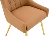 Leather Upholstered Modern Dining Chair with Diamond Tufted Button Back - Dining Room Negotiation Room Cafe Office Accent Chair (Light Brown, Set of 2)