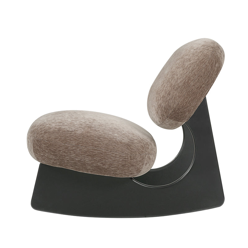 Modern Curved Hollow Base Rocking Accent Chair, Soft Textured Chenille Upholstered Armless Rocker Lounge Chair, Unique Sculptural Rocking Chair for Living Room Bedroom Nursery