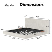 AirFrame King Bed Frame with Adjustable Sliding Side Table Visual Floating Effect, 8.7'' Cloud Upholstered Sponge Cushion, Easy Assembly (Off-White).