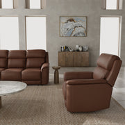 Oslo Dual Power Reclining Sofa and Love Seat with a Manual Swivel Glider Recliner in Pecan