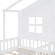 House Bed With Sofa, Kids Platform Bed With 2 Drawers And Storage Shelf