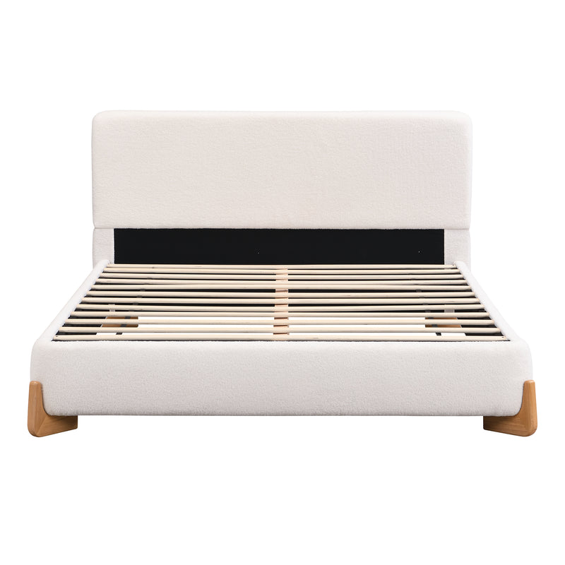 Elegant Boucle Upholstered Bed, A Luxurious and Comfortable Bedroom Centerpiece, Full Size, White