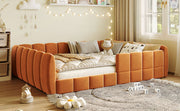 Full Size Velvet Upholstered Floor Bed, Pumpkin Orange