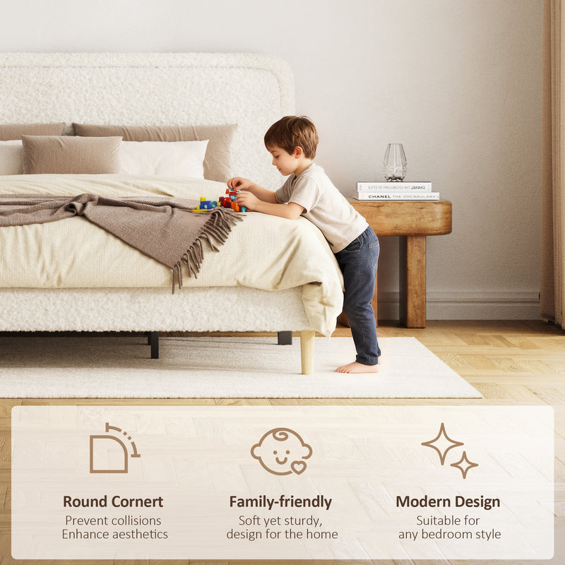 Queen Bed frame, Plush Upholstered Platform Bed with Height-Adjustable Headboard, Sturdy Frame and Alats, Quiet Design, No-Spring Mattress Compatible, Easy to Assemble, Beige