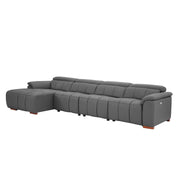 4 Seats Wall-Hugger Reclining Sofa Modern Electric Control Genuine Leather L Shaped Couch,Lounge Seat Theater Seating Furniture with USB Port, Sofa with Headrest & Footrest for Living Room,Apartment