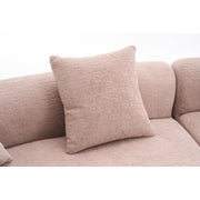LY-025 Modular Sleeper Sectional Sofa, 4-Seater with Wood Grain Chenille Fabric, Warm Beige Convertible Sofa Bed, 30D High-Density Sponge Couch for Apartment & Living Room