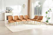 Leather Upholstered Modern Dining Chair with Diamond Tufted Button Back - Dining Room Negotiation Room Cafe Office Accent Chair (Light Brown, Set of 2)