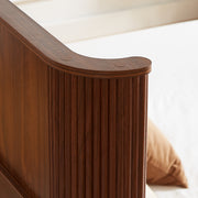 Walnut Corrugated Wave Wood Headboard Platform Bed frame, 44' Tall Headboard Queen Size Bed Frame, Modern Minimalist, Easy Assembly, No Box Spring Required