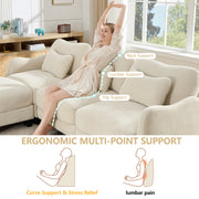 Chenille Supportive Three-Seater Sofa with Exquisite Waist Pillow,Ergonomic Curve Design, Easy to Assemble Modular Couch for Living Room Office,Beige