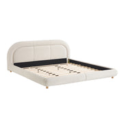 King Size,Modern Curved Upholstered Low Profile Platform Bed with Rounded Headboard(Velvet,Beige)