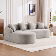 Boneless L-Shape Sectional Sofa with Curved Chaise,Grey Modular Chenille Compression Couch,30D High-Density Foam,Minimalist Modular Couches Sleeper for Living Room Bedroom Apartment Lounge.
