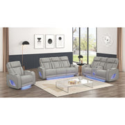 Fortuner Power Reclining 3Pc Living Room Set in Gray Faux Leather with LED Lights, Massage Function, Bluetooth Speakers and Wireless Charging