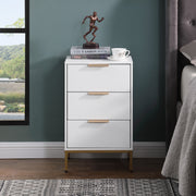 Nightstand with 3 Drawers,Mid-Century Modern End Table,Bedside Table, Gold Metal Legs,Gold Metal Handles,Wavy Drawer PanelsEnd Table for Bedroom White