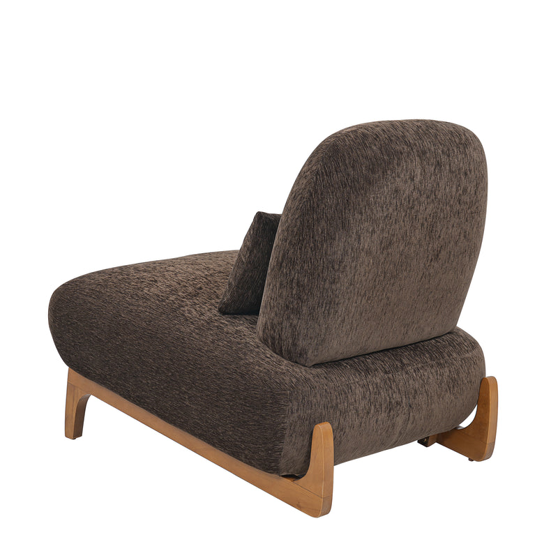 Modern Armless Accent Chair with Curved Wood Base, Linen Upholstered Slipper Chair with Lumbar Pillow, High-Back Lounge Chair for Living Room, Bedroom & Reading Nook,