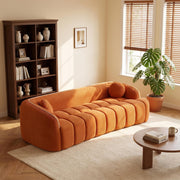 98.4' Modern Compressed Sofa, Cloud Couch 3-Seater Corduroy Sofa, No Assembly Required, Bubble Channel Tufted Couch with 2 Pillows, Comfy Deep Seat for Living Room, Apartment, Office