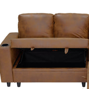 Foil Fabric upholstered L-Shape Sectional Sofa Bed with Pull Out Sleeper and Storage, Convertible Corner Couch with Cup Holders & Side Pockets for Living Room