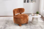 Fur Fabric armless accent chair with curved backrest and solid wooden legs upholstered chair slipper side chair for primary living space bedroom vanity room or reading room ,Khaki