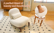 Cute Accent Chair with Solid Wood Legs, Living Room Chair with Soft Fabric Cushion, Cozy Bedroom Chair, Comfy Armless Reading Chair for Apartment, Waiting Room, Balcony (White)