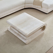 33.86 Inch Square Faux Travertine Pattern Coffee Table for Living Room,MDF Table,Modern Design Irregular Coffee Table with Layered Base for Office,Apartment,No need Assembly