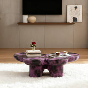 Modern Coffee Table Faux Travertine Textured for Livingroom/Office,Purple + Black